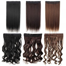 Women Clip In Hair Extensions Long Straight Curly with 5 Clips