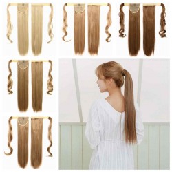 Wrap Around Clip In Magic Paste Ponytail Hair Extensions Long Straight Pony Tail