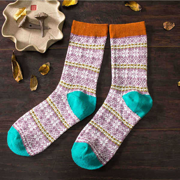 1-Pair-Women-Cotton-Socks-Harajuku-Style-Snowflake-Design-Multicolor-Elastic-Hosiery-1100205