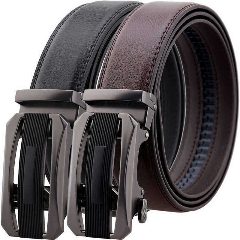 125CM-Second-Layer-Cowhide-Leather-Business-Alloy-Automatic-Buckle-Belt-Balck-Brown-1400544