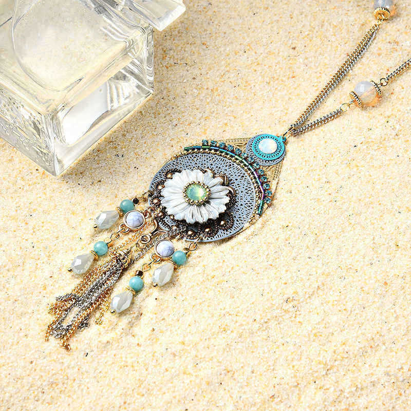 Bohemian-Tassel-Beaded-Long-Necklace-Crystal-Flower-Pendant-Womens-Jewelry-1177836