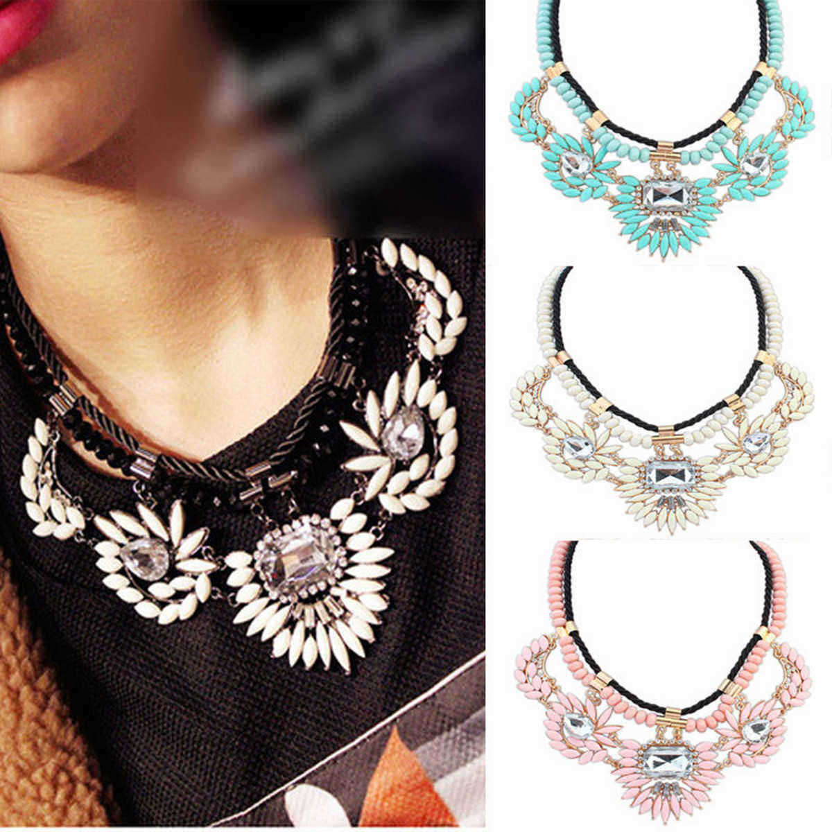 Crystal-Flower-Pendant-Chunky-Chain-Statement-Choker-Necklacee-1023103