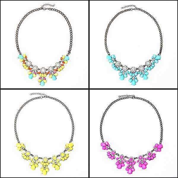 Crystal-Flower-Pendant-Statement-Necklace-Metal-Chain-Choker-Necklace-931734