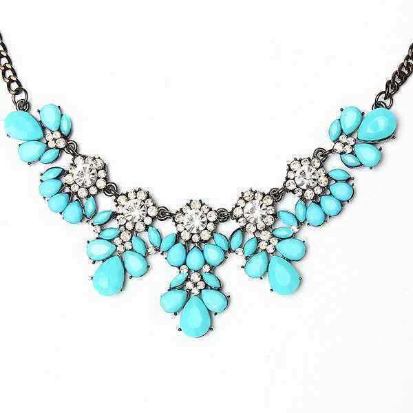 Crystal-Flower-Pendant-Statement-Necklace-Metal-Chain-Choker-Necklace-931734