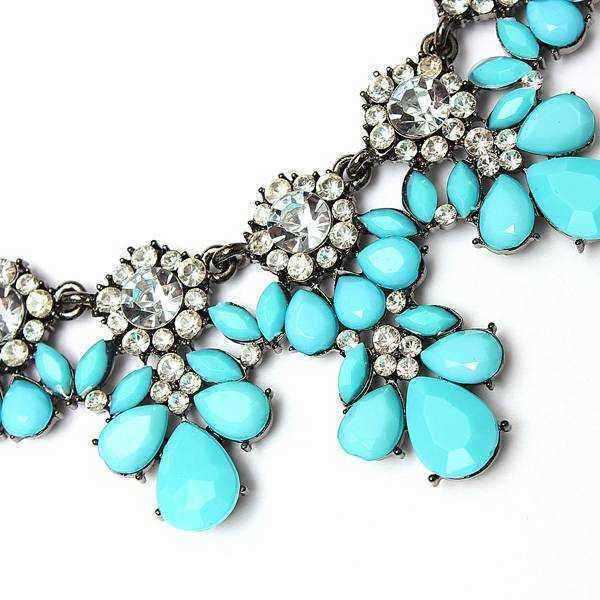 Crystal-Flower-Pendant-Statement-Necklace-Metal-Chain-Choker-Necklace-931734