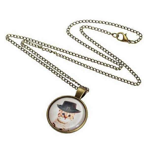 Cute-Cat-Glass-Cabochon-Bronze-Chain-Pendant-Necklace-For-Women-988340