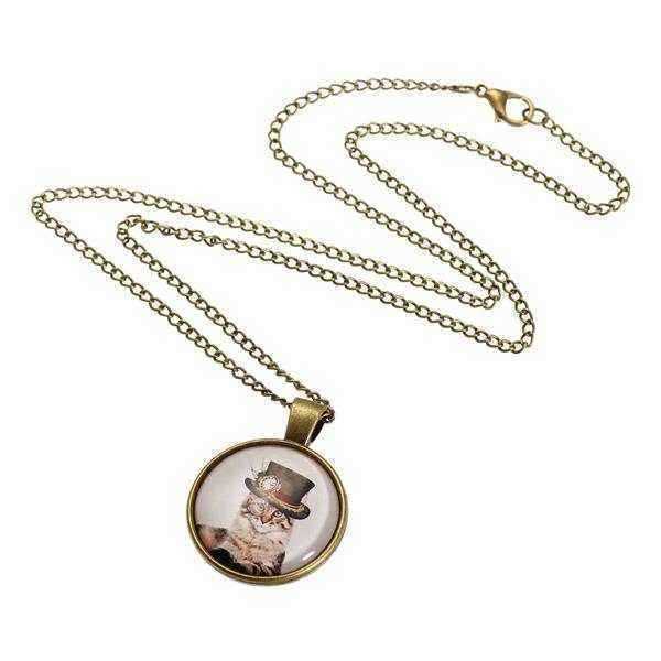 Cute-Cat-Glass-Cabochon-Bronze-Chain-Pendant-Necklace-For-Women-988340