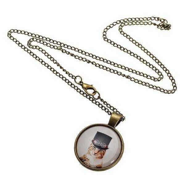 Cute-Cat-Glass-Cabochon-Bronze-Chain-Pendant-Necklace-For-Women-988340