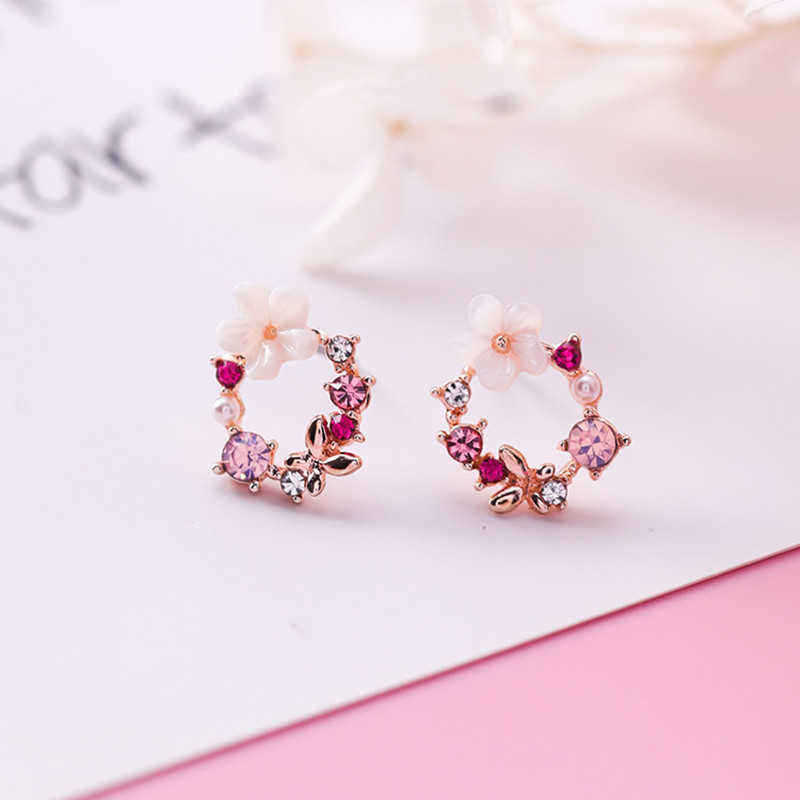 Cute-Womens-Stud-Earring-925-Sterling-Silver-Needle-Shell-Flower-Butterfly-Zirconia-Earrings-1300329