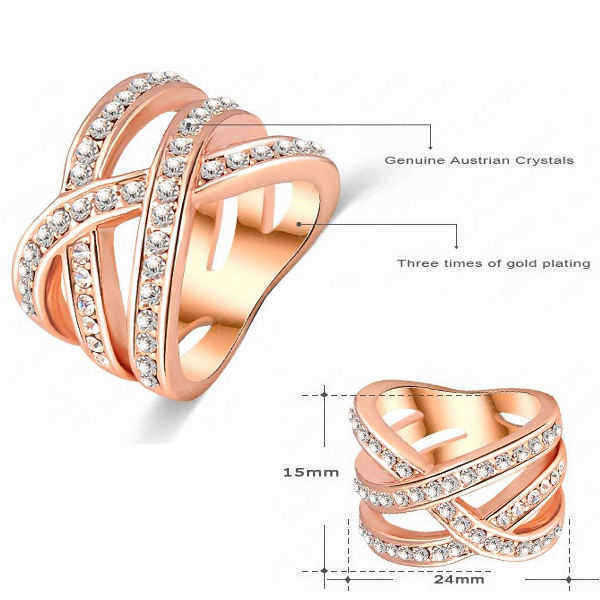 Double-Cross-Austrian-Crystal-Women-Ring-18K-Rose-Gold-Plated-956723