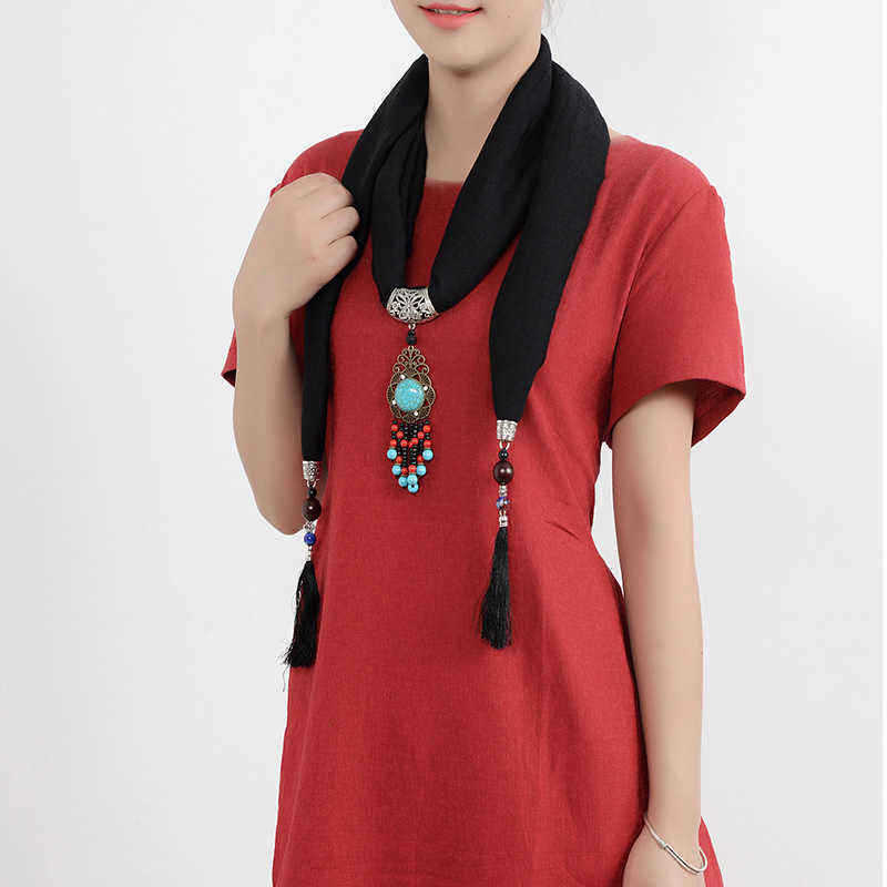 Ethnic-Women-Necklace-Multifunction-Cotton-Scarf-Bohemian-Turquoise-Bead-Tassel-Clothing-Accessories-1190378