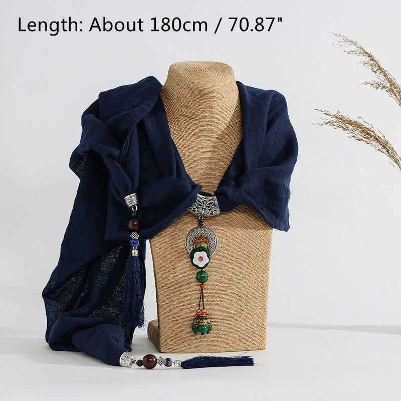 Ethnic-Women-Necklace-Vintage-Cotton-Scarf-Shell-Flower-Charm-Green-Beads-Tassel-Clothing-Accessory-1190828