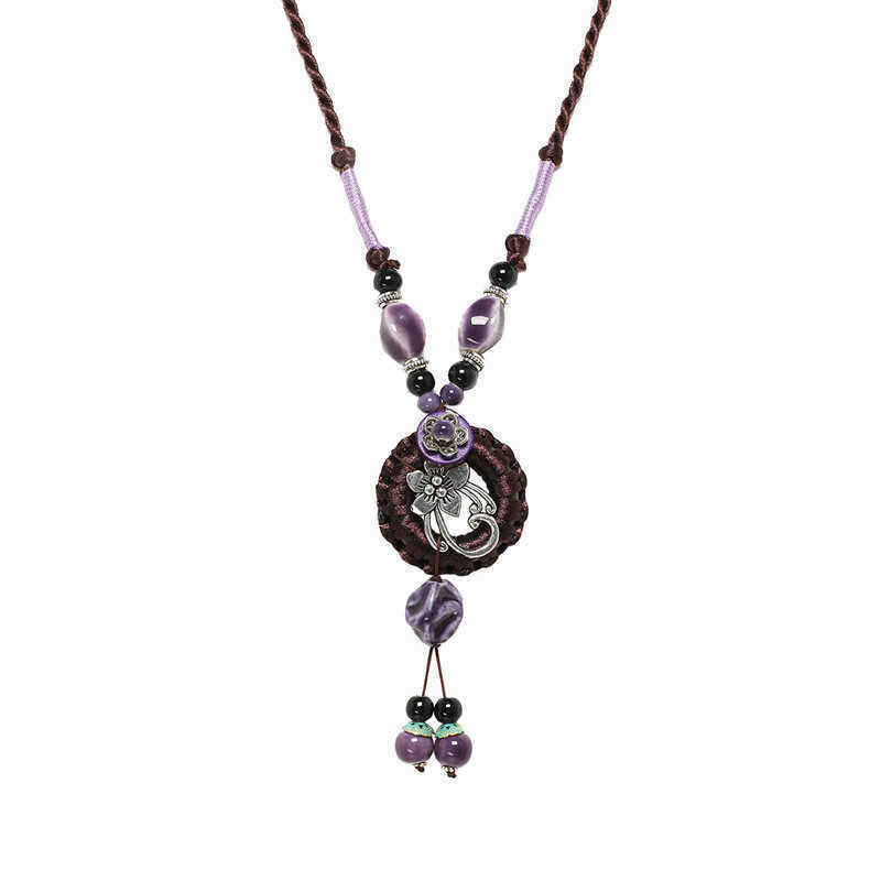 Ethnic-Womens-Flower-Necklace-Vintage-Purple-Ceramic-Drop-Tassel-Pendant-Adjustable-Necklaces-1289947