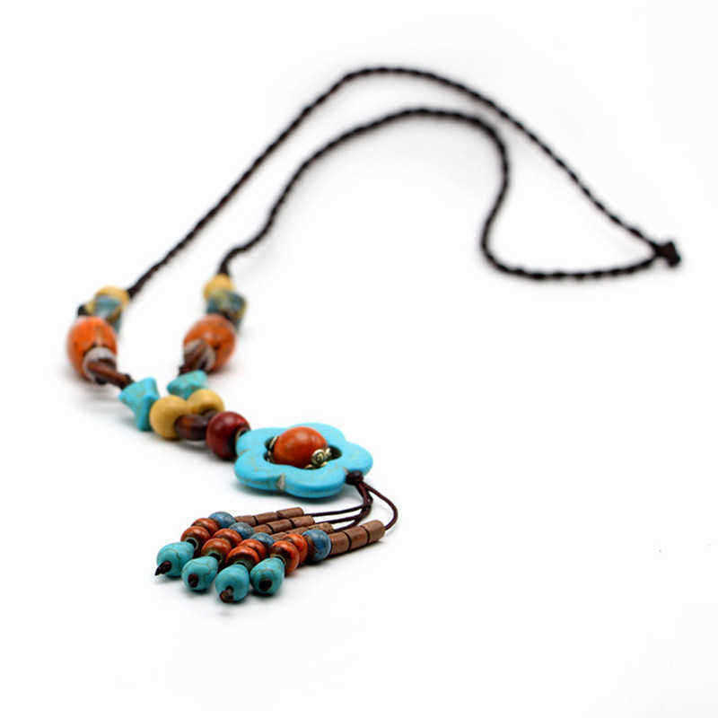 Ethnic-Womens-Long-Necklace-Vintage-Handmade-Ceramic-Flower-Wood-Bead-Tassel-Necklaces-Gift-1289952