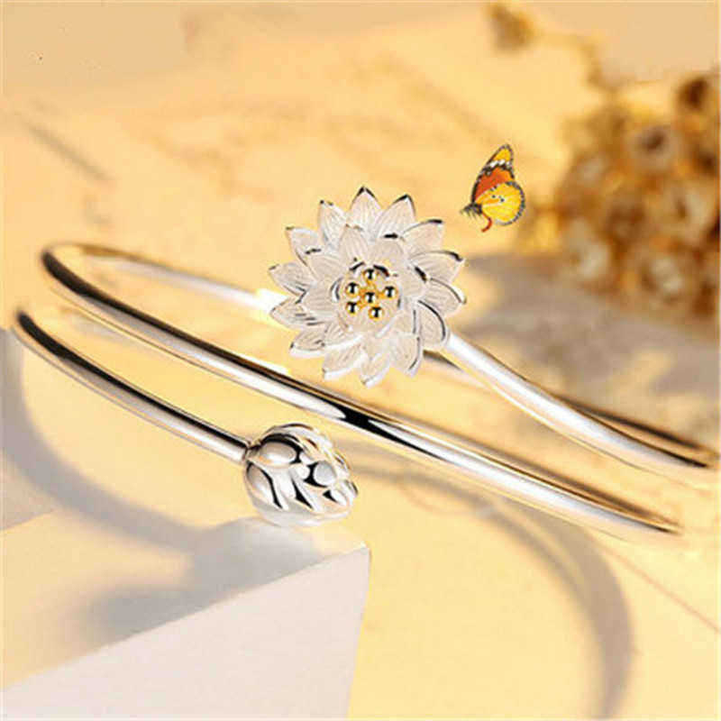 Ethnic-Womens-Silver-Plated-Ring-Lotus-Charm-Solid-Flower-Stackable-Adjustable-Open-end-Ring-1289934