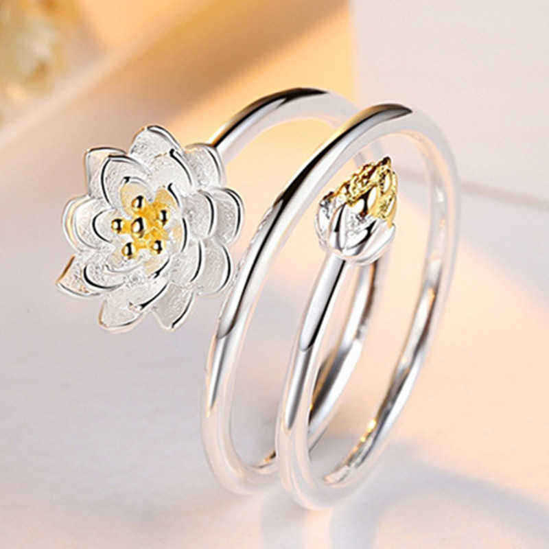 Ethnic-Womens-Silver-Plated-Ring-Lotus-Charm-Solid-Flower-Stackable-Adjustable-Open-end-Ring-1289934