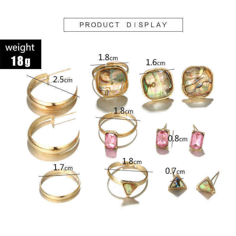 Fashion-Style-Pink-Gemstone-Earring-Ring-Set-4-Pair-Color-Grain-Ear-Stud-4-Pcs-Rings-Jewelry-Set-1443528