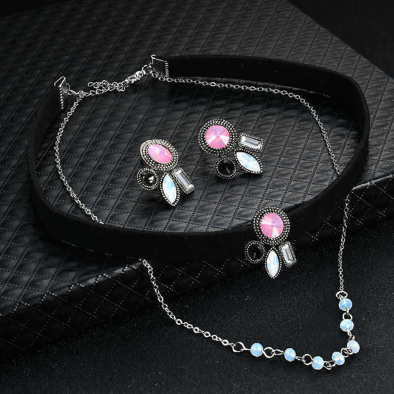 Fashion-Women-Jewelry-Set-Colorful-Geometric-Figure-Group-Double-Layer-Choker-Piercing-Earrings-1174807