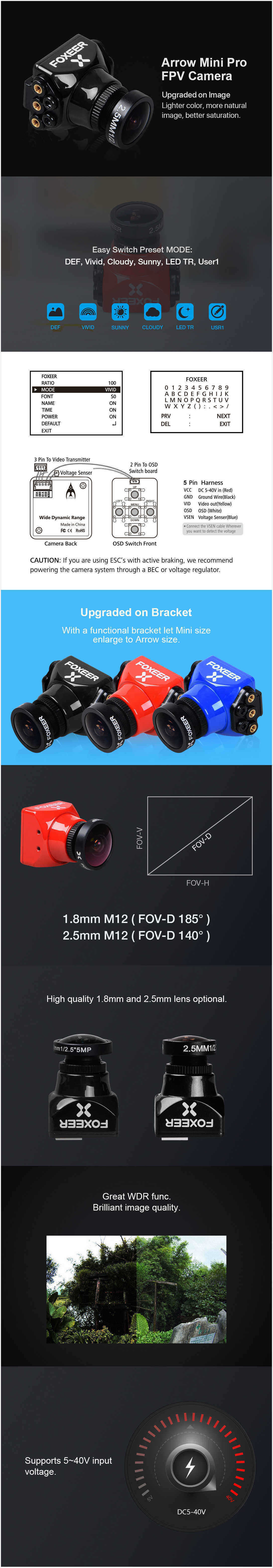 Foxeer-Arrow-MiniStandard-Pro-18mm-650TVL-43-WDR-FPV-Camera-Built-in-OSD-With-Bracket-NTSCPAL-For-RC-1493460