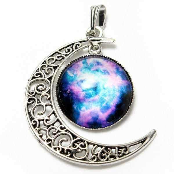 Galaxy-Moon-Universe-Glass-Cabochon-Crescent-Pendant-Chain-Necklace-958881