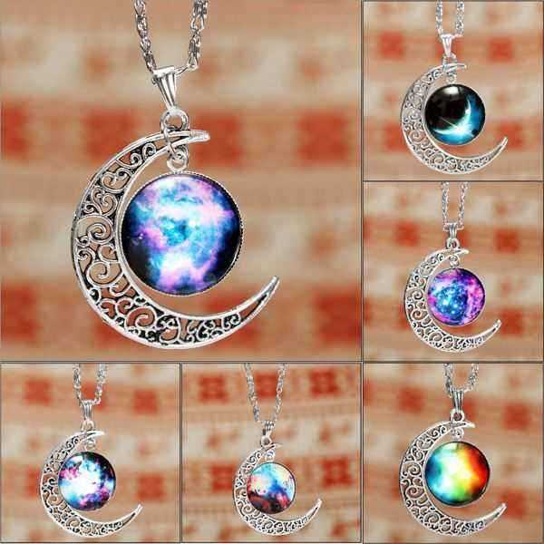 Galaxy-Moon-Universe-Glass-Cabochon-Crescent-Pendant-Chain-Necklace-958881