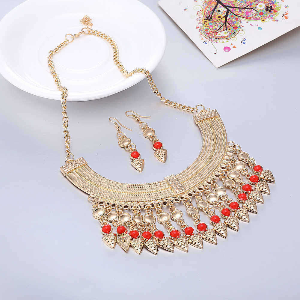 Gold-Plated-Vintage-Jewelry-Set-Stylish-Statement-Necklace-Earrings-Red-Beads-Accessories-1141846