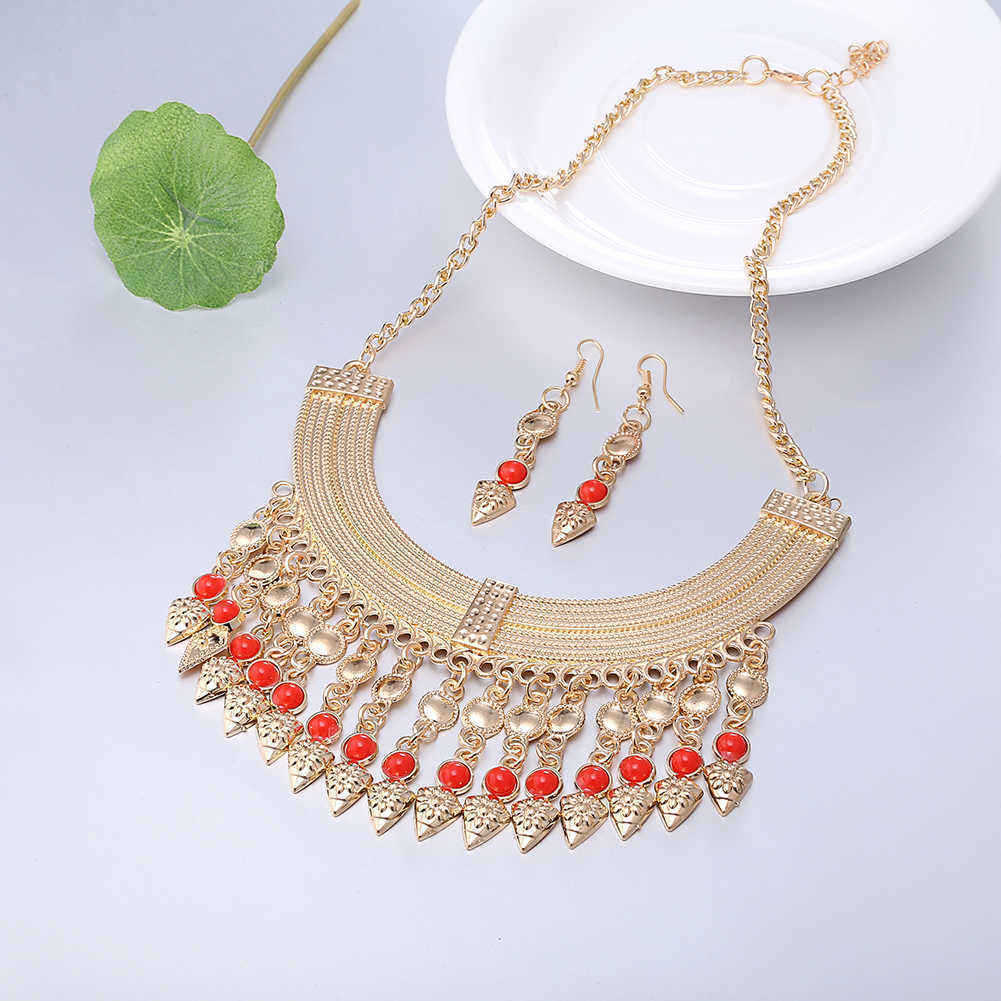 Gold-Plated-Vintage-Jewelry-Set-Stylish-Statement-Necklace-Earrings-Red-Beads-Accessories-1141846