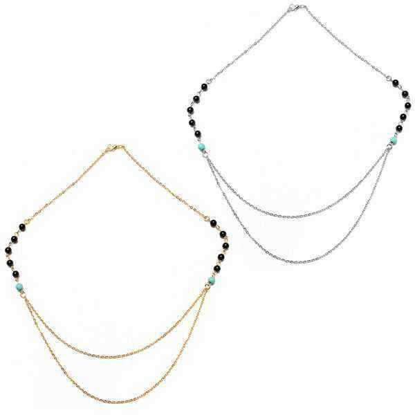 Gold-Silver-Double-Layers-Thin-Chains-Beads-Tassel-Pendant-Necklace-962791