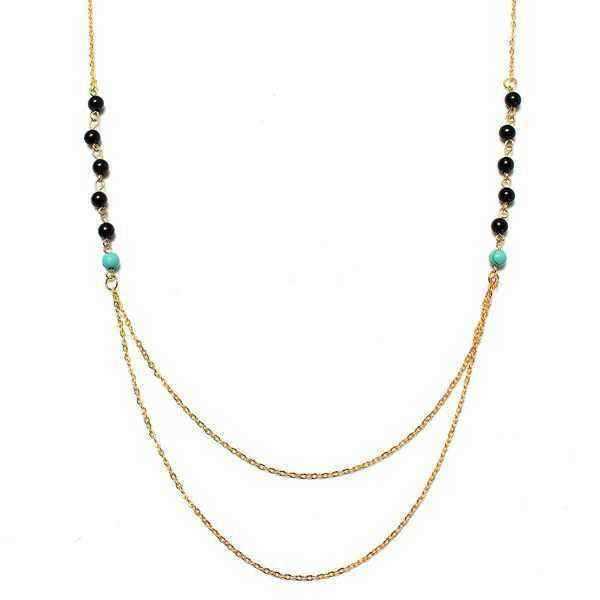 Gold-Silver-Double-Layers-Thin-Chains-Beads-Tassel-Pendant-Necklace-962791