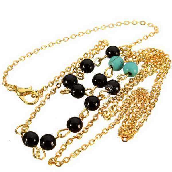 Gold-Silver-Double-Layers-Thin-Chains-Beads-Tassel-Pendant-Necklace-962791