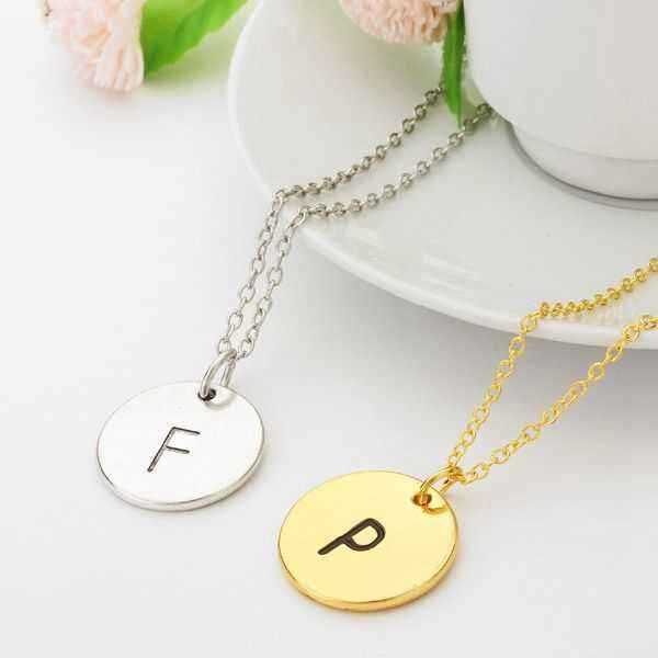 Gold-Silver-Letter-Alphabet-Round-Pendant-Chain-Necklace-Unisex-962225