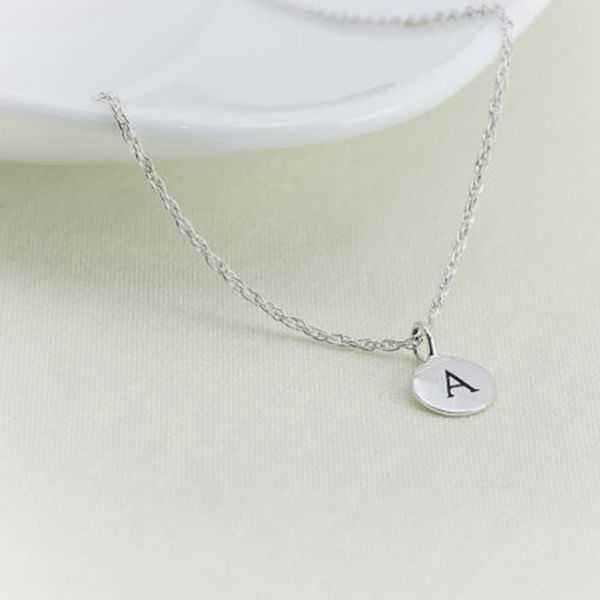 Gold-Silver-Letter-Alphabet-Round-Pendant-Chain-Necklace-Unisex-962225