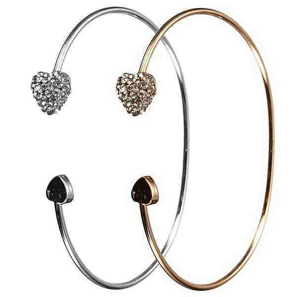 Gold-Silver-Plated-Double-Rhinestone-Peach-Hearts-Cuff-Bracelet-Bangle-960111