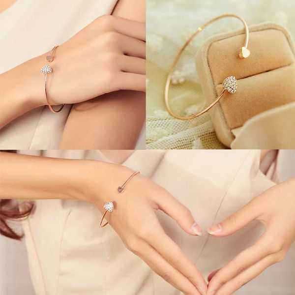 Gold-Silver-Plated-Double-Rhinestone-Peach-Hearts-Cuff-Bracelet-Bangle-960111