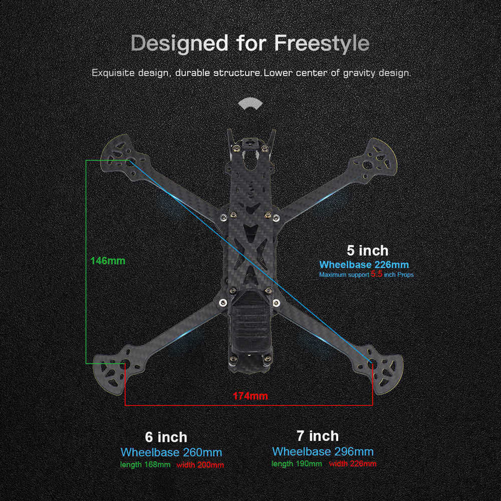 HGLRC-Sector-Freestyle-567-Inch-226260296mm-Wheelbase-5mm-Arm-3K-Carbon-Fiber-Frame-Kit-for-RC-Drone-1547586