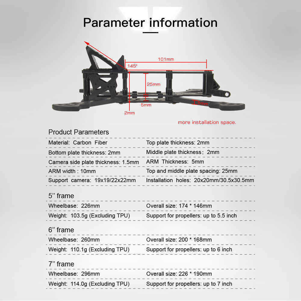 HGLRC-Sector-Freestyle-567-Inch-226260296mm-Wheelbase-5mm-Arm-3K-Carbon-Fiber-Frame-Kit-for-RC-Drone-1547586