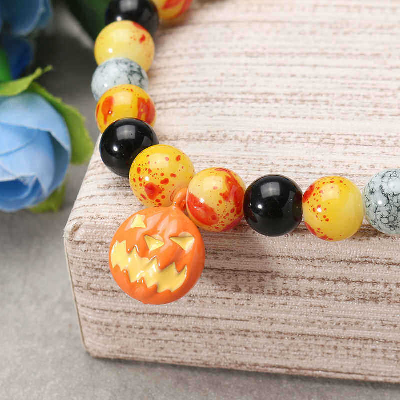 Halloween-Pumpkin-Skull-Head-Bracelet-Elastic-Beaded-Chain-Party-Funny-Bracelet-1203337