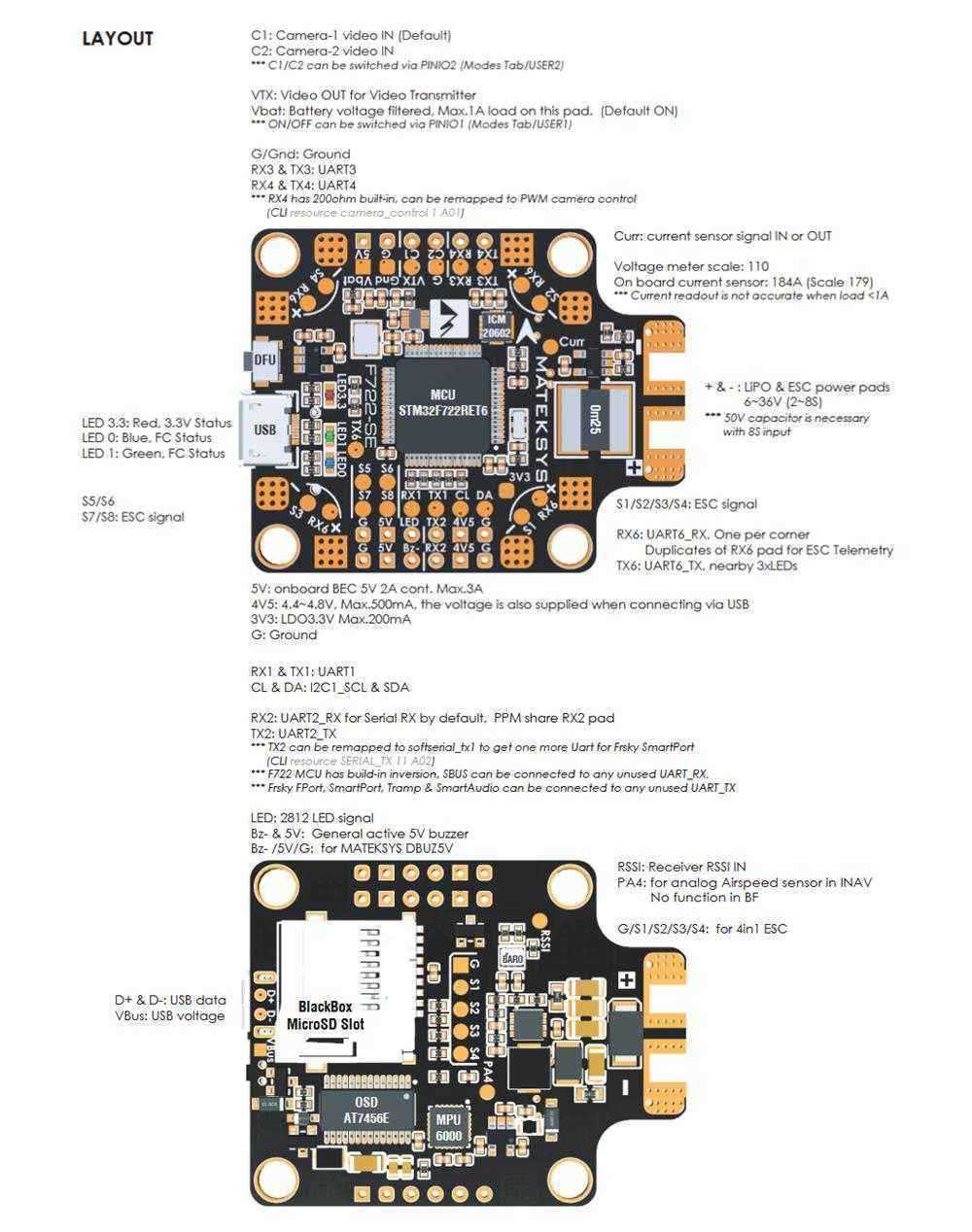 Matek-System-F722-SE-F7-Dual-Gryo-Flight-Controller-w-OSD-BEC-Current-Sensor-Black-Box-for-RC-Drone-1379603