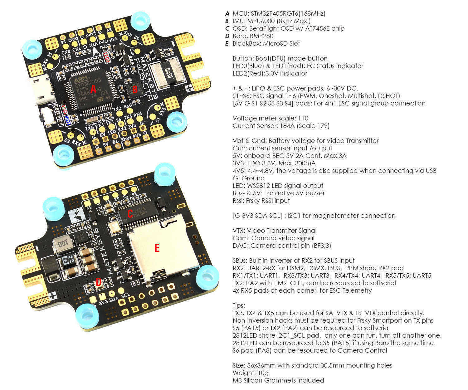 Matek-Systems-BetaFlight-F405-CTR-Flight-Controller-Built-in-PDB-OSD-5V2A-BEC-Current-Sensor-for-RC--1165338