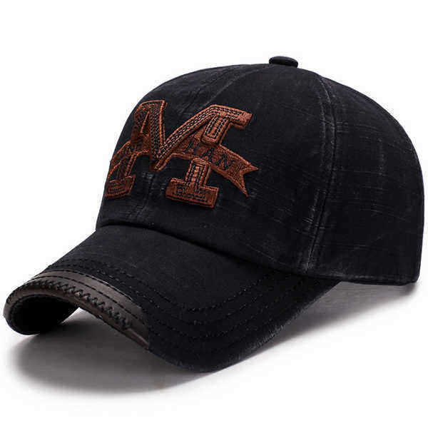 Men-Washed-Cotton-M-Embroidery-Baseball-Cap-Outdoor-Sunshade-Adjustable-Snapback-Hats-1244519