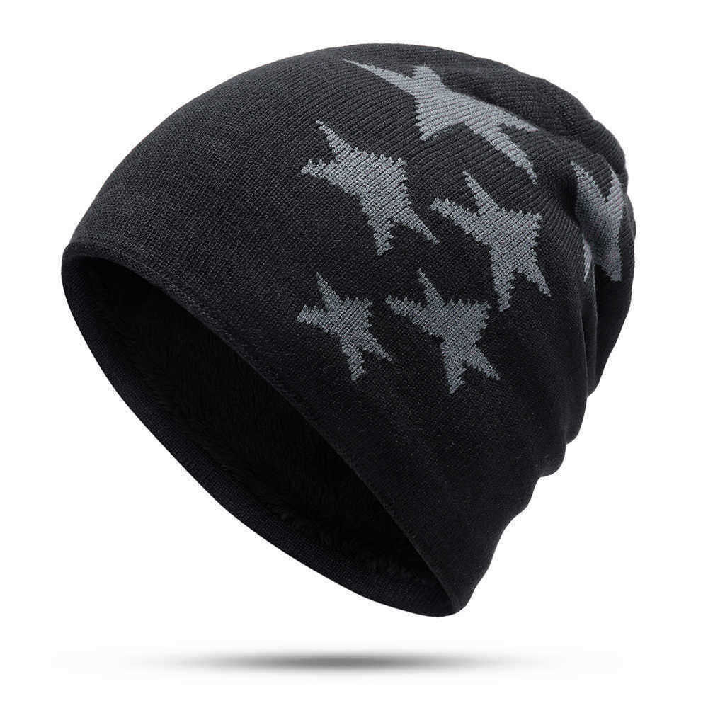 Men-Women-Winter-Warm-Fleece-Liner-Knitted-Hat-Pentagram-Pattern-Knit-Cap-1399194