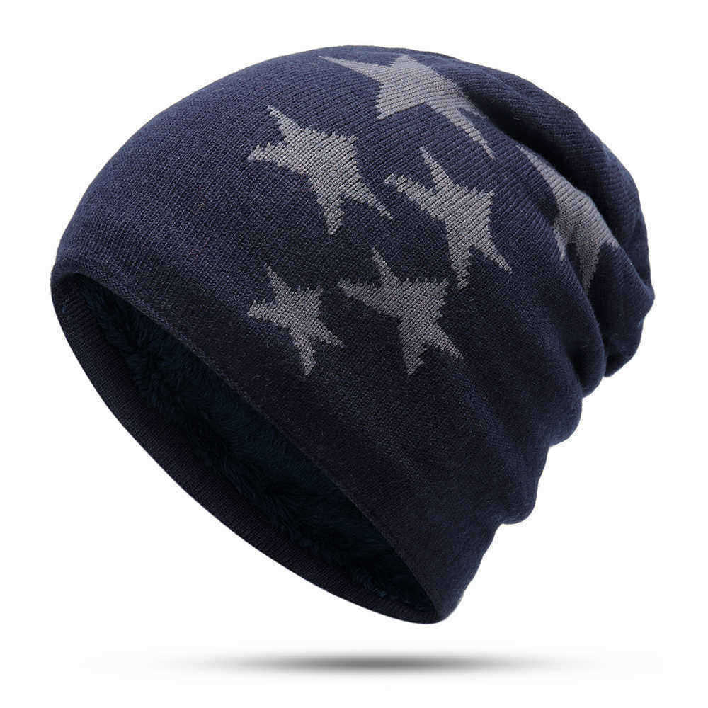 Men-Women-Winter-Warm-Fleece-Liner-Knitted-Hat-Pentagram-Pattern-Knit-Cap-1399194