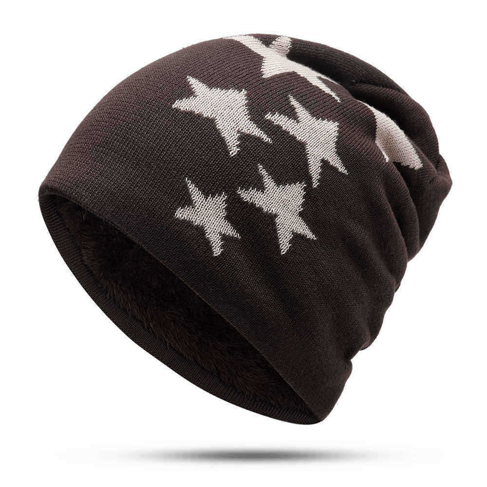 Men-Women-Winter-Warm-Fleece-Liner-Knitted-Hat-Pentagram-Pattern-Knit-Cap-1399194