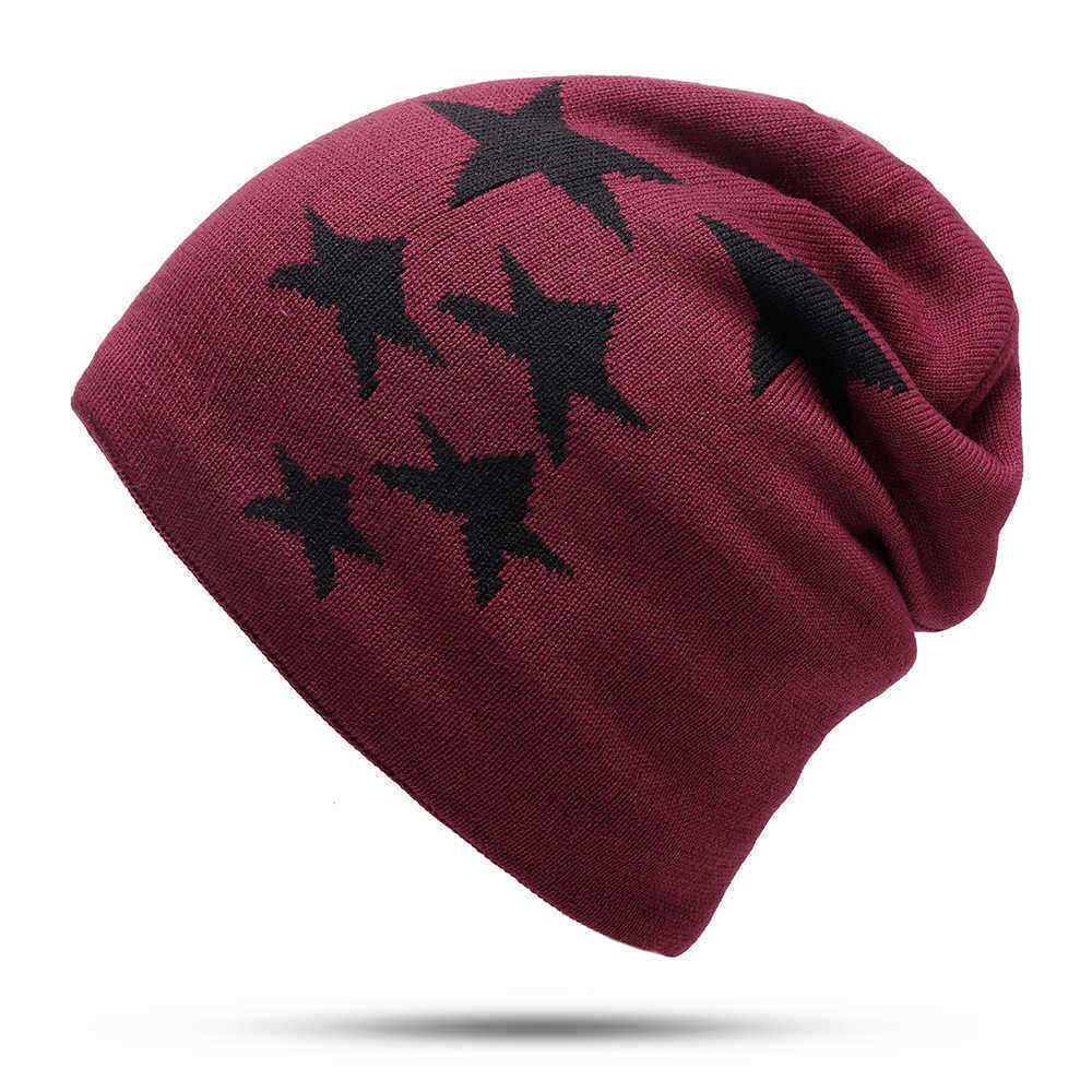 Men-Women-Winter-Warm-Fleece-Liner-Knitted-Hat-Pentagram-Pattern-Knit-Cap-1399194