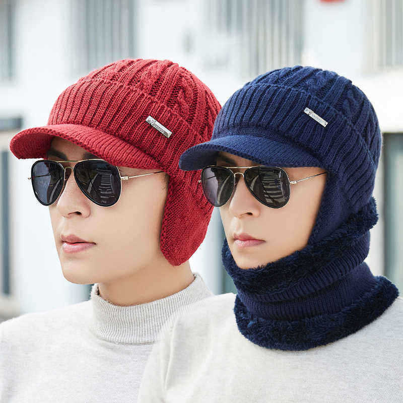 Men-Women-Winter-Windproof-Plus-Velvet-Knit-Hat-Scarf-Set-Outdoor-Thicken-Ski-Earmuffs-Cap-1368930