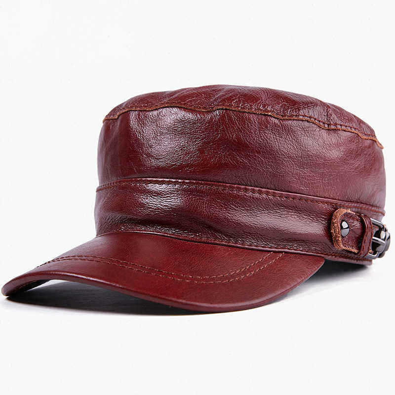 Mens-Hat-Leather-Flat-Top-Military-Cap-Warm-Earmuffs-Outdoor-Leather-Duck-Tongue-Windproof-Hat-Male--1548664