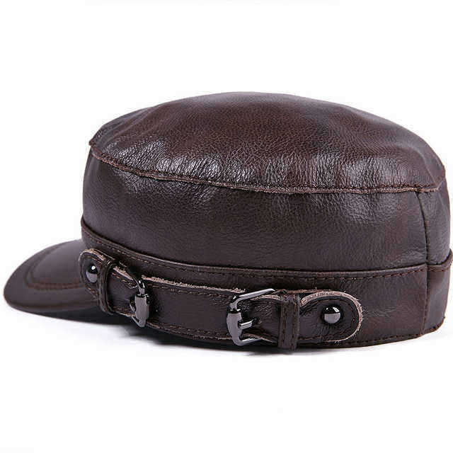 Mens-Hat-Leather-Flat-Top-Military-Cap-Warm-Earmuffs-Outdoor-Leather-Duck-Tongue-Windproof-Hat-Male--1548664