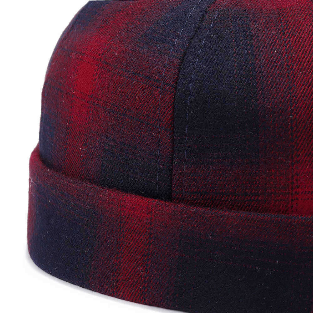 Mens-Womens-Cotton-Adjustable-Plaid-French-Brimless-Hats-Fashion-Crimped-Skullcap-Sailor-Cap-1356928