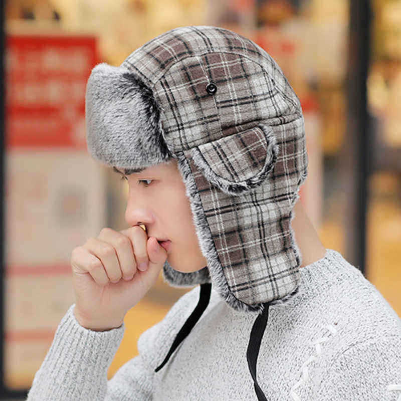 Mens-Womens-Vogue-Plaid-Plus-Velvet-Earmuffs-Ushanka-Trapper-Hat-Outdoor-Windproof-Russian-Cap-1363001