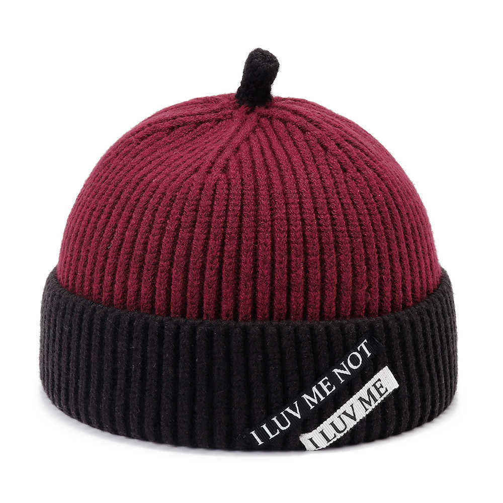 Mens-Womens-Winter-Color-Matching-Knit-Beanie-Cap-Outdoor-Foldable-Rolled-Cuff-Brimless-Skullcap-1369147